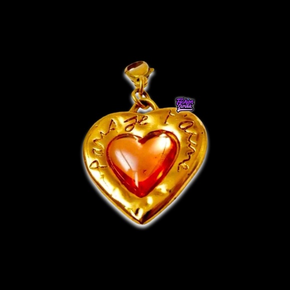 Yves Saint Laurent Gold Enameled Peach Chabacon Heart Pendant - Picture 5 of 10